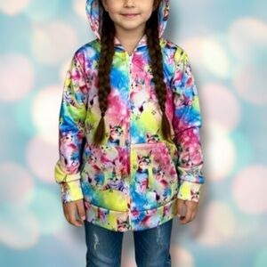 Kitty Cat Rainbow Unicorn Tie Dye Girl's Sweatshirt Hoodie Size S